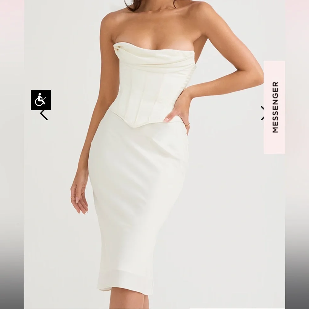 House of CB SIENNA
IVORY SATIN STRAPLESS CORSET MIDI DRESS - Picture 1 of 6